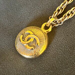 Vintage CHANEL Gold Plated Logo Necklace